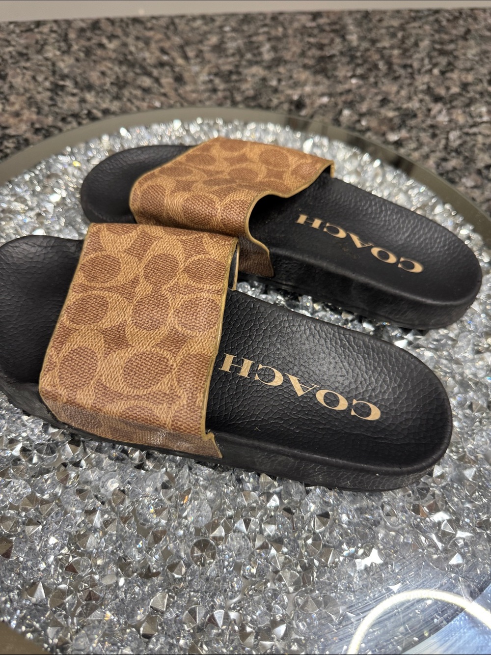 Coach Brown Monogram Slide Sandals with Black Footbed EUC 6 - Picture 4 of 11